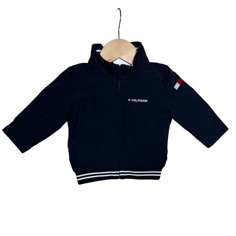 NWT Tommy Hilfiger Full Zip Hem Detailing Small Logo Jacket size 6-9 Months Blue